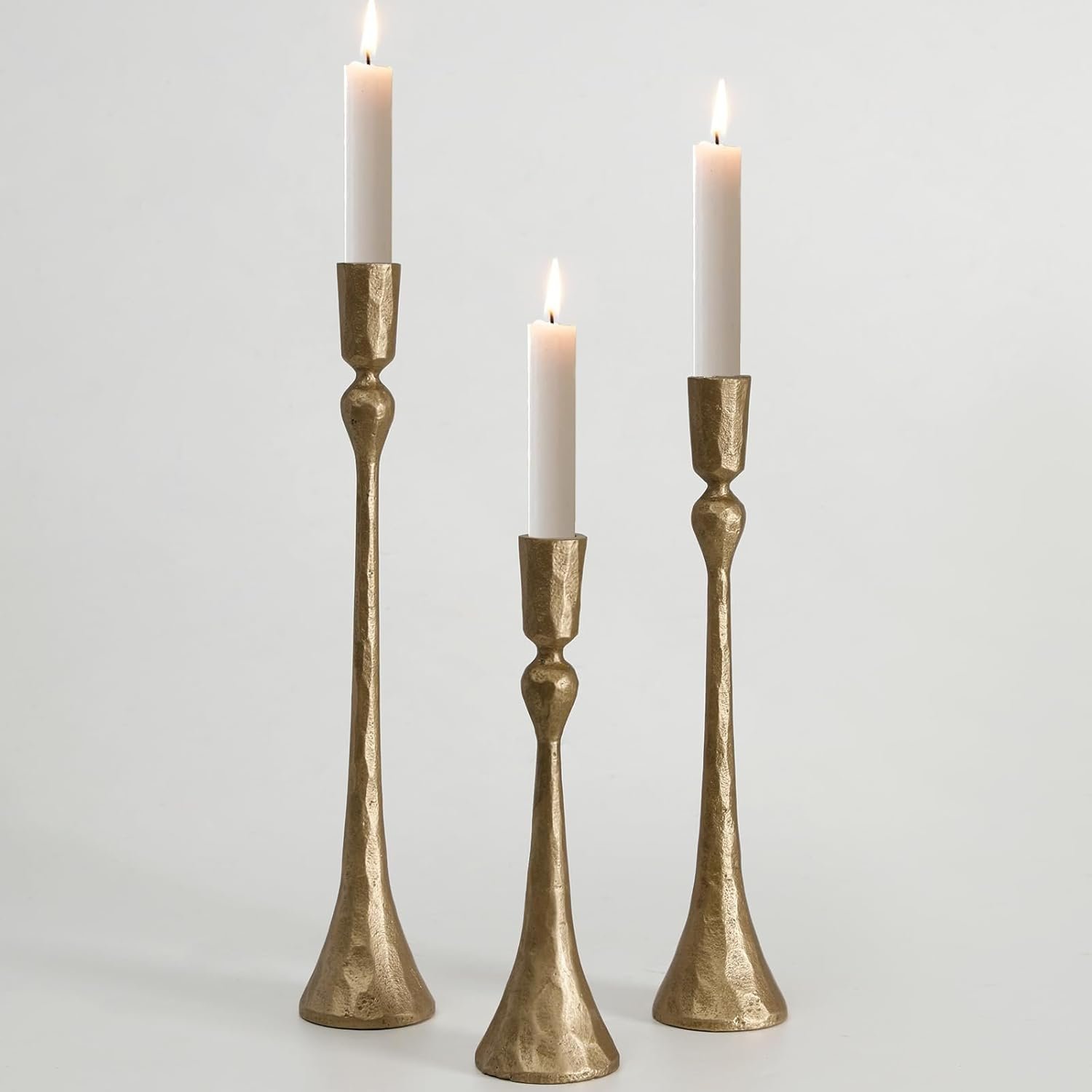 Vintage Cast Iron Taper Candle Holder – Set of 3 Decorative Candle Stand, Candlestick Holder for Wedding, Dinning, Party (Antique Brass)