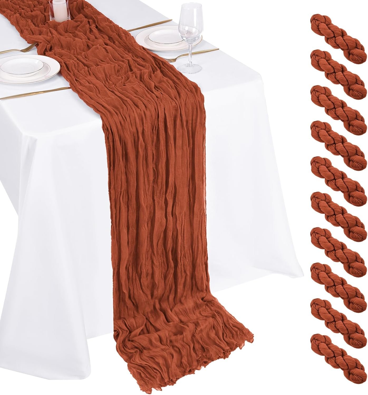 10 Pack Terracotta Cheesecloth Table Runner 17×108 Inch Boho Gauze Cheese Cloth Table Runners for Wedding Party Baby Shower Birthday Home Decor