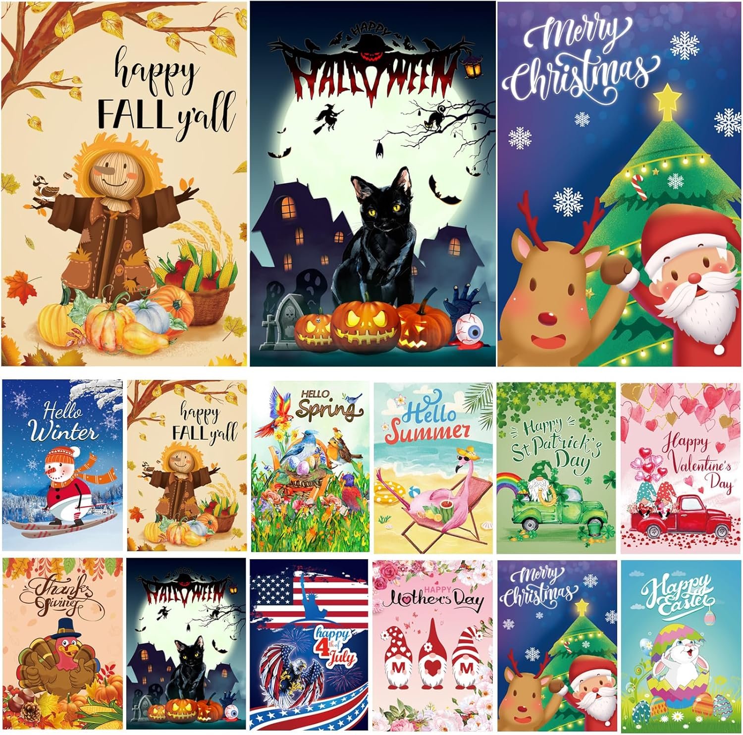 Seasonal Garden Flags Set of 12 Double Sided 12 x 18 Inch Yard Flags, Small Yard Flags for Outside, Christmas Spring Summer Fall Winter Outdoor Flags, Holiday Garden Flags for All Seasons