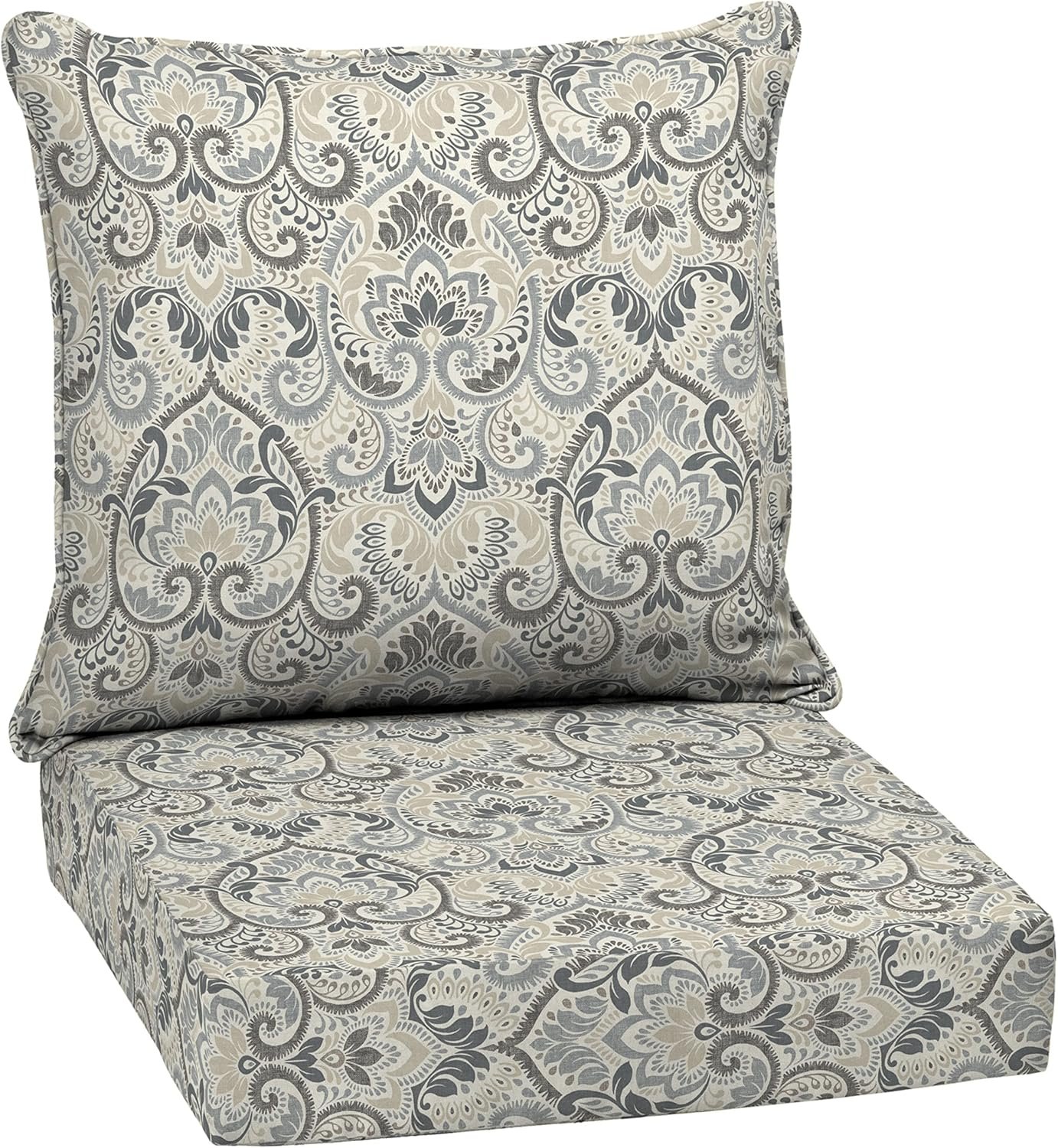 Arden Outdoor Deep Seat Cushion Set, 24 in x 24 in, Weather-Proof, Rain-Proof, Fade Resistant Patio Cushion for Chair, Sofa, and Couch Neutral Aurora Damask