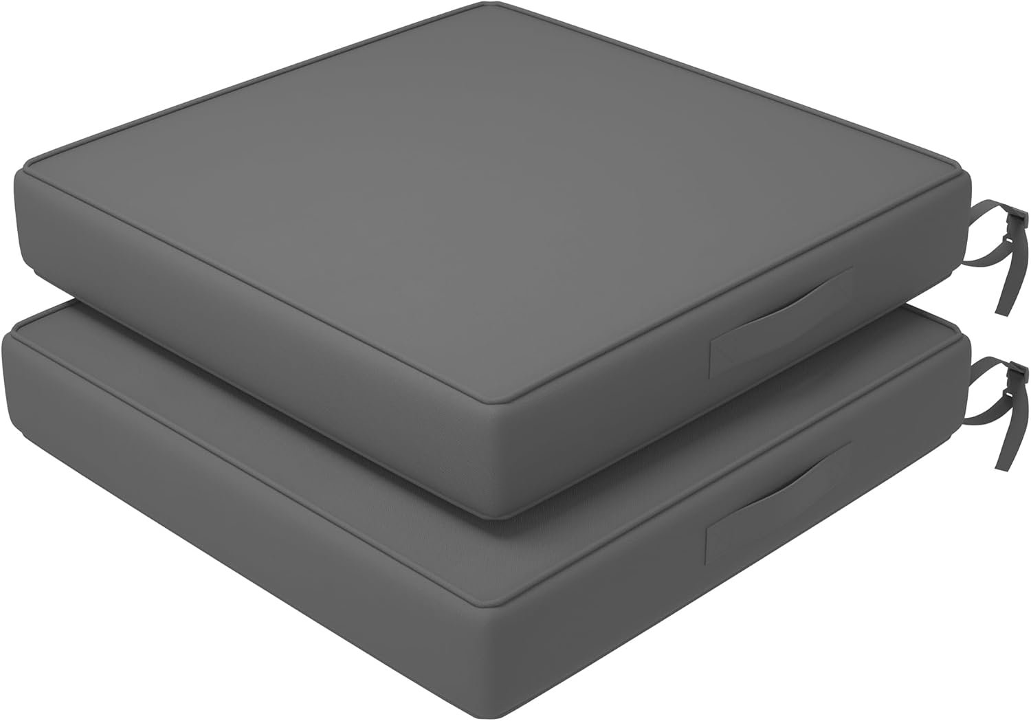 Amopatio 19×19 Outdoor Chair Cushions Set of 2 for Patio Furniture, Waterproof & Fade Resistant Patio Seat Cushions, Outdoor Couch Cushions with Adjustable Straps & Handle for Garden Sofa, Dark Gray