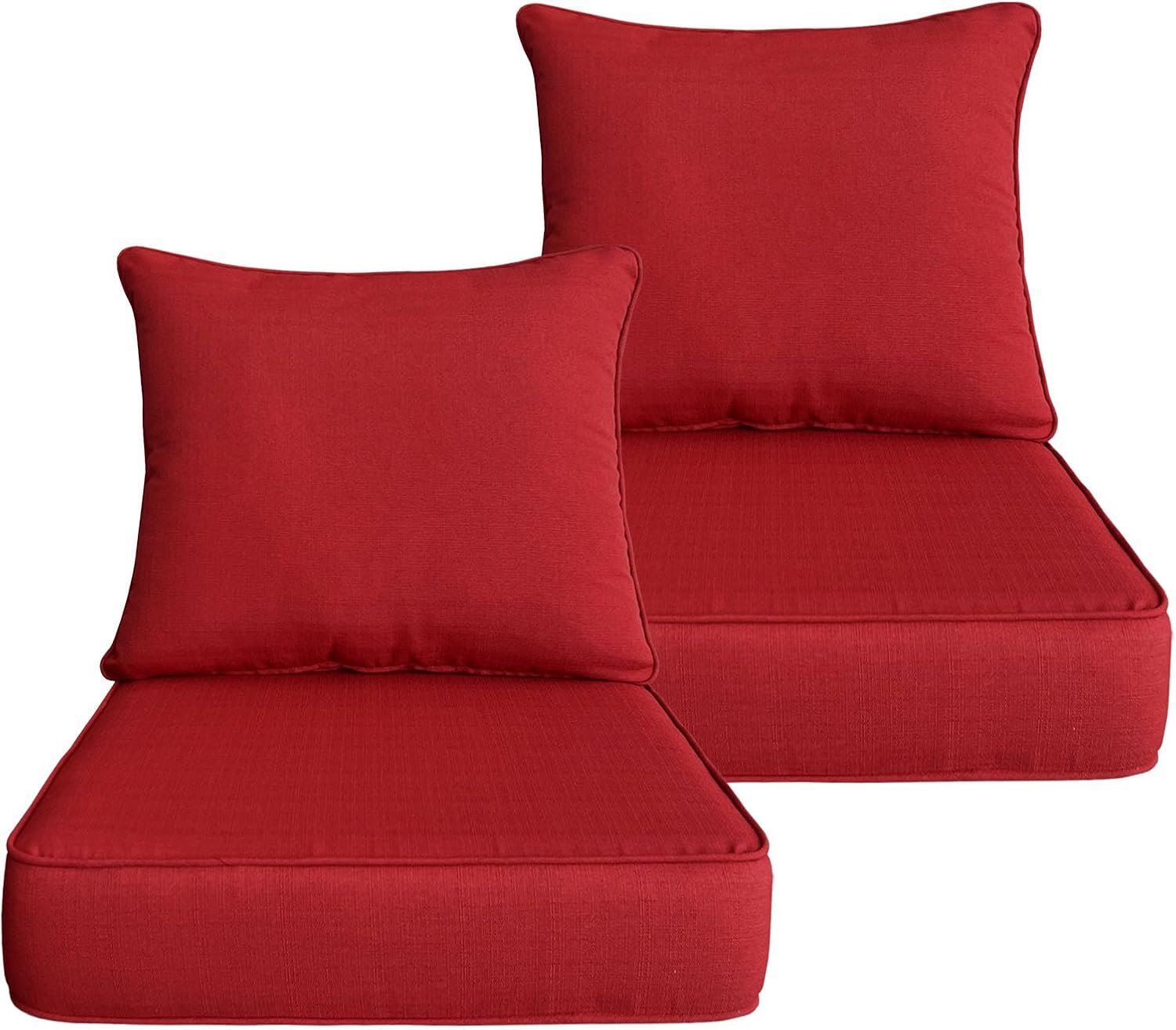 22×24 inch Outdoor/Indoor Deep Seat Patio Cushions Set of 2 Deep Seat Bottom Resilient Foam Filling with Zipper Water Repellent Abrasion-Resistant UV Resistant Weather Resistant Chili