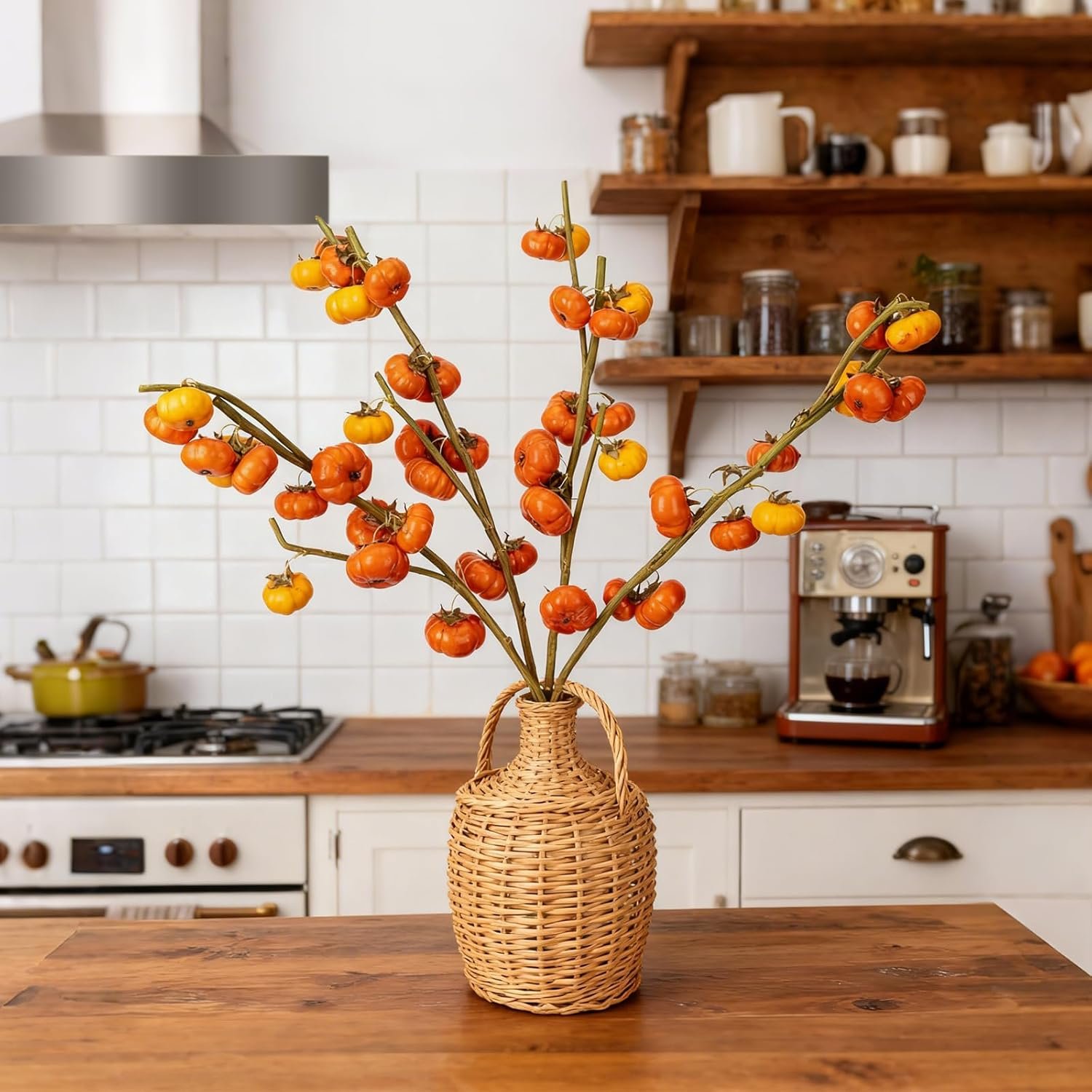 2Pcs 21.5inch Artificial Pumpkin Picks Orange Faux Fall Pumpkin Branches for Autumn Harvest Festival Table Centerpiece Thanksgiving Harvest Festival Home Halloween Party Garden Decorations(Orange)