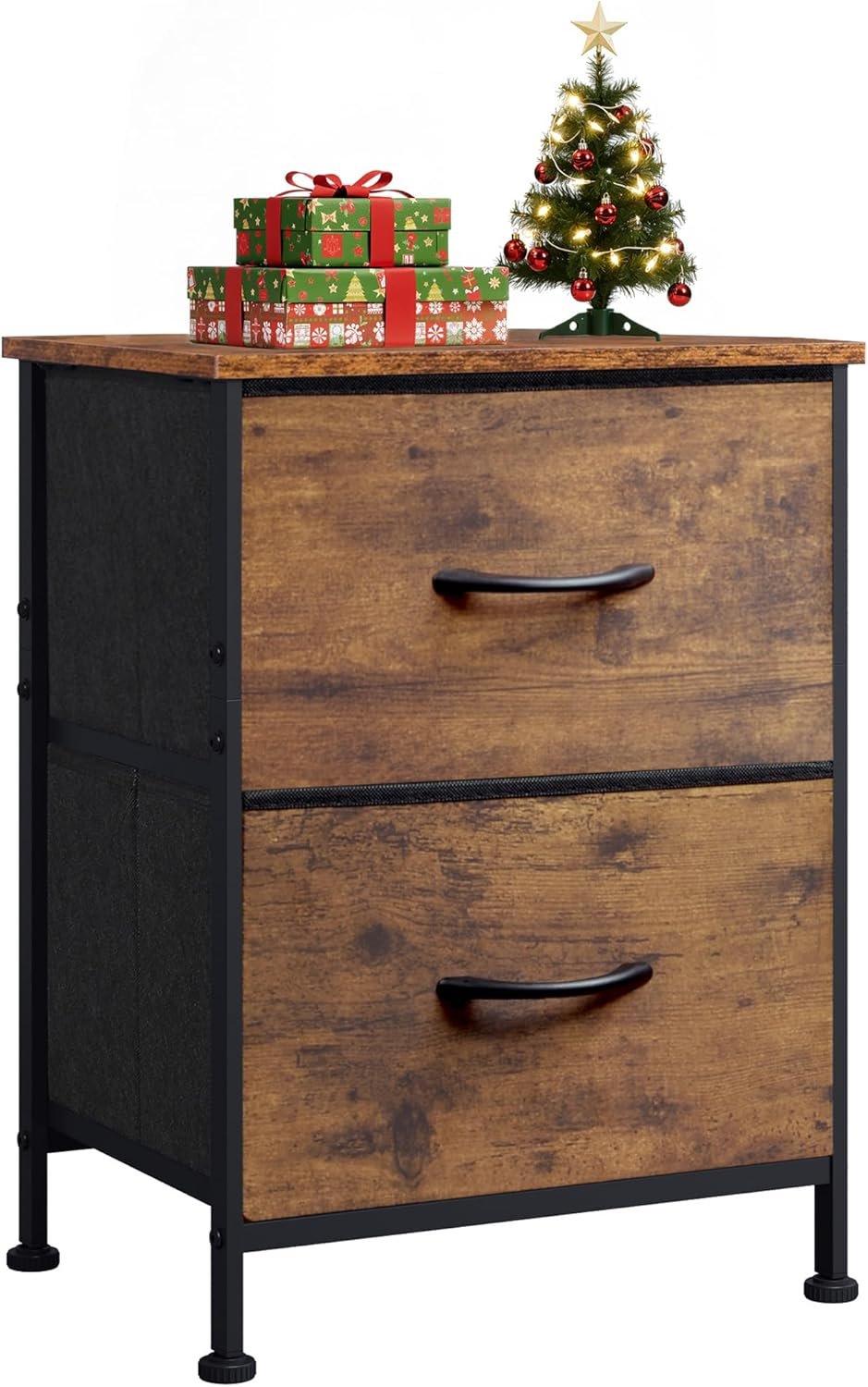 WLIVE Night Stand, Small Dresser with 2 Drawers & Wooden Top, Nightstand with Fabric Bins, Bedside Table End Table for Bedroom, Closet, Entryway, College Dorm, Rustic Brown