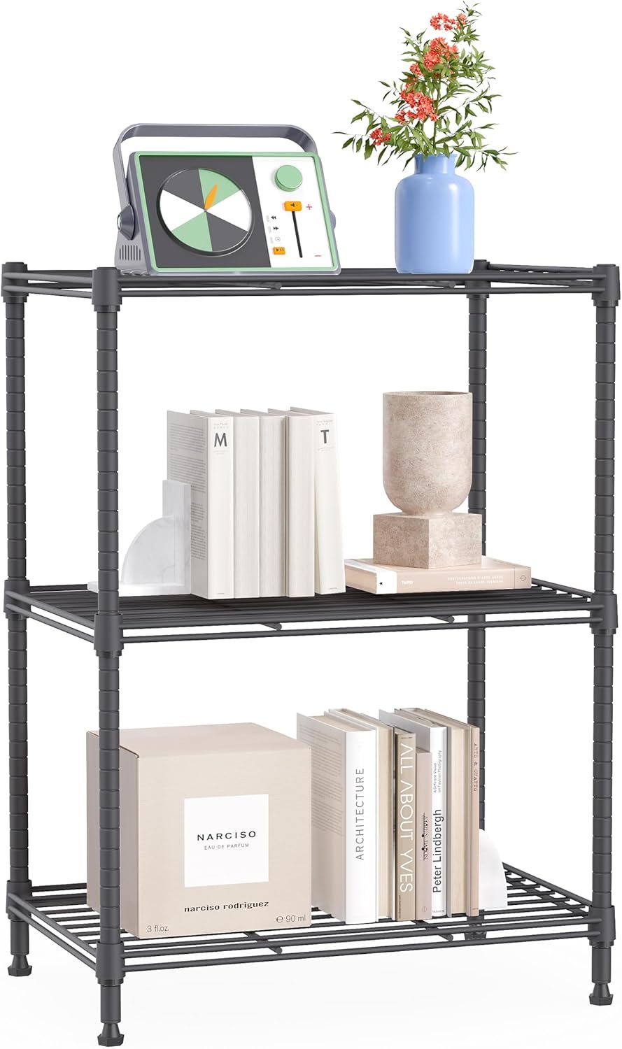 IZEUK 3 Tier Shelf, Heavy Duty Steel Wire Shelving Unit for Home, Kitchen, Laundry Room Organization, Office Storage Rack (17.7″ W x 11.8″ D x 26.3″ H, 450LBS, Grey)