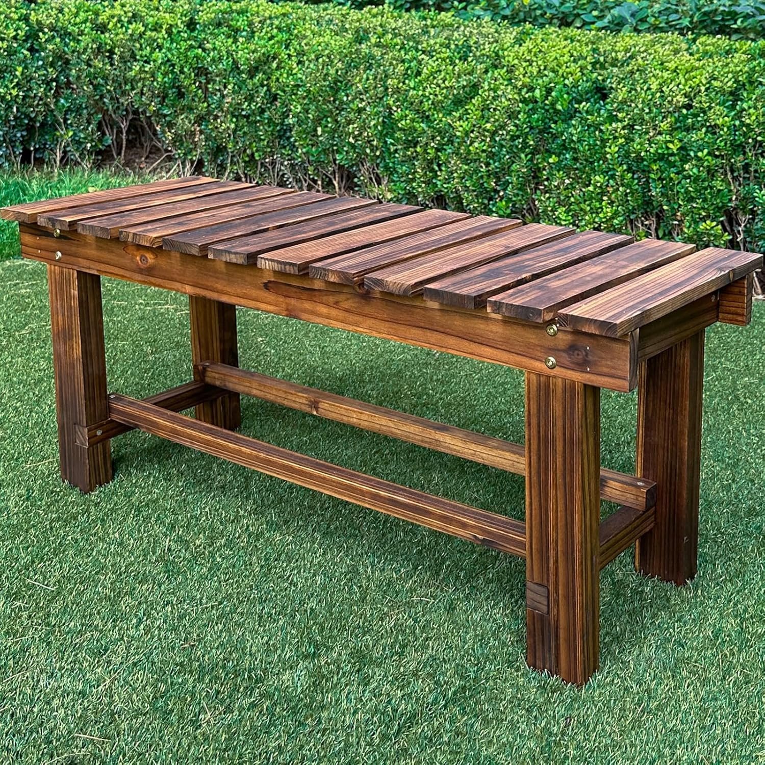 Outdoor Garden Bench, 2-Person Wood Patio Bench Weatherproof Outdoor Backless Bench, Anti-Corrosion and Anti-Rust Garden Benches for Garden Lawn Porch Park Backyard (Carbonized,35.5”/90cm)